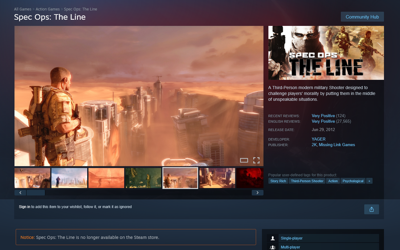 Spec Ops The Line on Steam. The Game is no longer available on the Steam Store.